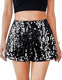 MANER Women's Sequin Shorts Sparkly Stretchy Night Out Party High Waisted Shorts (M/US 8-10,Black)