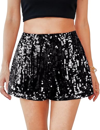 MANER Women's Sequin Shorts Sparkly Stretchy Night Out Party High Waisted Shorts