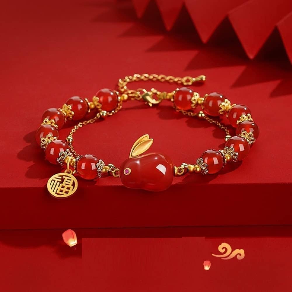 RedBraided Rope Adjustable Strin ChainBracelets2023 New Year Zodiac Lucky Rabbit Bracelets Chinese Zodiac Animal Charm Imitation Jade Yutu Adjustable Link Rope Bracelets Good Prospects Blessing Sign f
