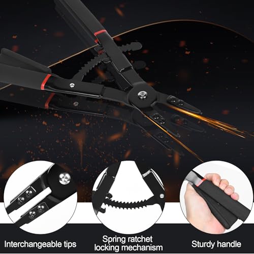 Image of Snap Ring Pliers Set Heavy Duty - 2 PCS Large Heavy Duty Snap Ring Circlip Pliers ，16 inch Internal External Circlip Pliers Set with 45 90 Tips
