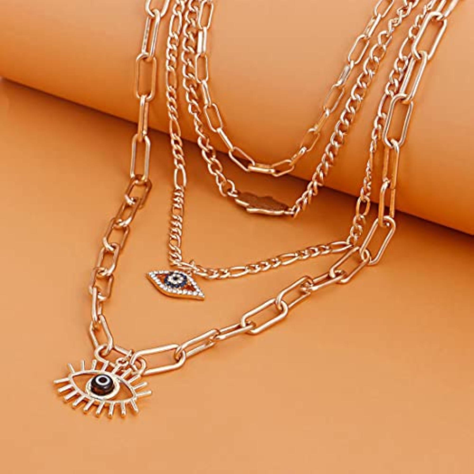 Plated Evil Eye & Buddha Hand Necklace