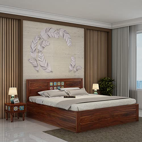 Image of Solid Wood King Size Bed for Bedroom | Wooden Crafted from Premium Sheesham Wood | Bedroom Furniture Elegant Double Bed with Storage | Natural Finish (82X74X38 Inches)