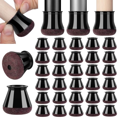 Protectores de Pies de Sillas -✮GARANTÍA por Vida✮- Tapas de Silicona para Muebles, Mesas, Sillas, Escritorio, Sofás - Fondo de Fieltro Suave (Negro-32 Piezas, Redondo S (14-20 mm))
