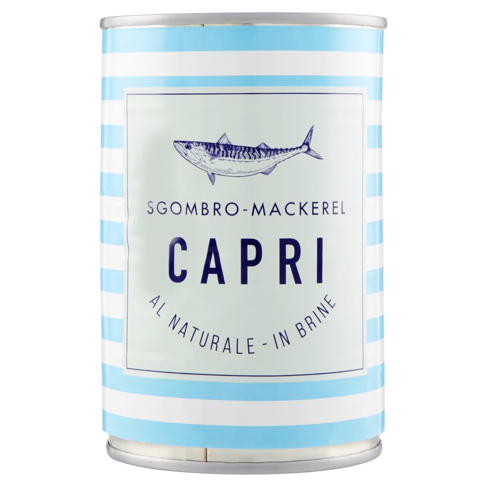 Capri Sgombro al Naturale Lot de 12 boîtes de 425 g de maquereau naturel + 1 paquet de thé glacé San Benedetto au citron sans sucre Boîte de 330 ml