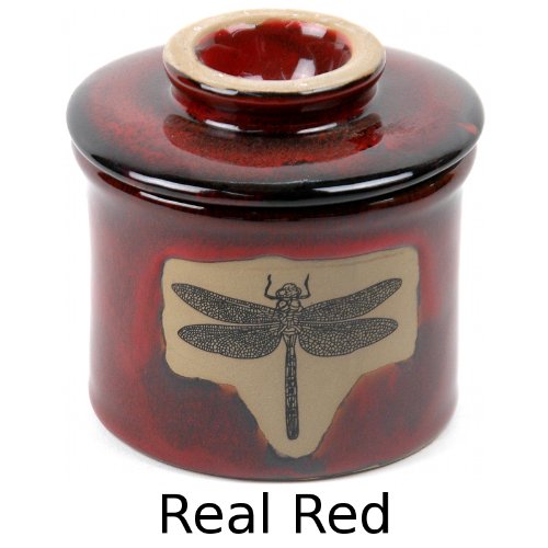 Dragonfly French Butterkeeper in Real Red Glaze - Handcrafted Ceramic Stoneware - French Butter Keeper Dish - Handmade Butter Container - Artistic Pottery Tableware