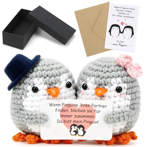 HUKUMA Positive Pinguin Geschenke für Partner Pocket Hug Ich Liebe Dich Geschenk mit Karte Jahrestag Geschenk für Sie Ihn Geschenke für Freundin Frauen Männer Hochzeitstag Valentinstagsgeschenk