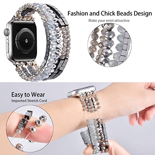 Image of MOFREE Beaded Bracelet Compatible for Apple Watch Band 38mm /40mm /41mm /42mm(Series 10) Women,Fashion Handmade Beads Elastic Stretch Strap for iWatch Series 10 /9 /8 /7 /SE /6 /5 /4 /3 /2 /3