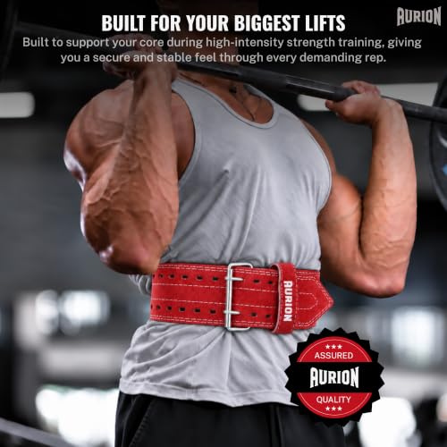Image of Aurion 6mm Suede Leather Gym Belt for Weight Lifting & Powerlifting | Deadlift & Squat Belt with Stainless Steel Double-Prong Buckle | S-M (26″-36″) Men & Women