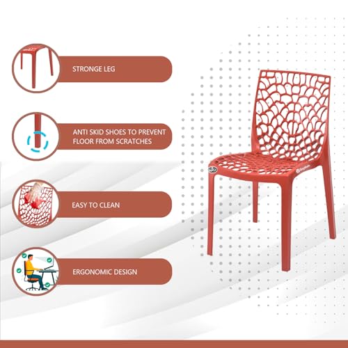Image of Web Plastic Chair Living Room Without Arm Chair (Jali) Gloss Finish Chair Home, Office, Restaurant, Cafe, Garden, Stackable Chair (5, Red, Standard)
