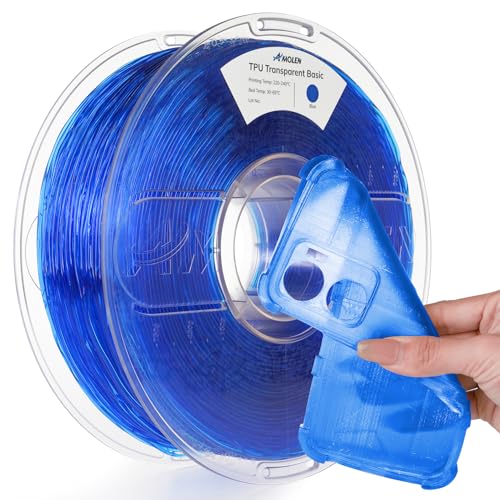Image of AMOLEN 95A TPU 3D Printer Filament 1.75mm, High Hardness & Resilience TPU Transparent Blue Filament, 1KG Flexible 3D Filament, Dimensional Accuracy + /- 0.02mm, Suitable for Most FDM 3D Printers