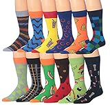 JAMES FIALLO Mens 12-Pairs Funny Funky Crazy Novelty Colorful Patterned Dress Socks For Men M179-12