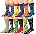 James Fiallo Men's 12 Pairs Novelty Colorful Patterned Funky Dress Socks, Fits shoe 6-12 (sock size 10-13), M179-12