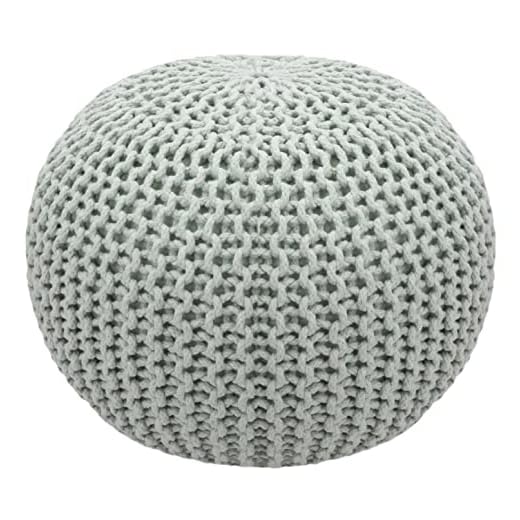COTTON CRAFT Round Pouf Ottoman - Knitted Cotton Braid Cord Cable Dori Floor Pouf Foot Stool Accent Furniture Chair Seat Bean Bag - Living Room Bedroom Kids Room Nursery Dorm - 20 x 14- Ash Grey