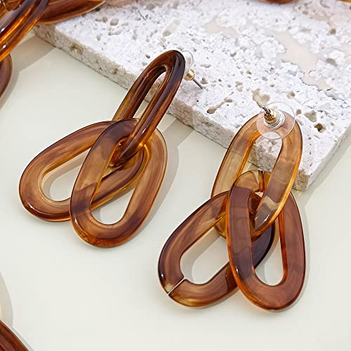 Coiris Double Layer Acrylic Resin Link Collar Necklaces Chunky Chain Collar Necklace Statement Fashion Paperclip Oval Choker Chain Jewelry(N0088-Texture Brown) #TOP4