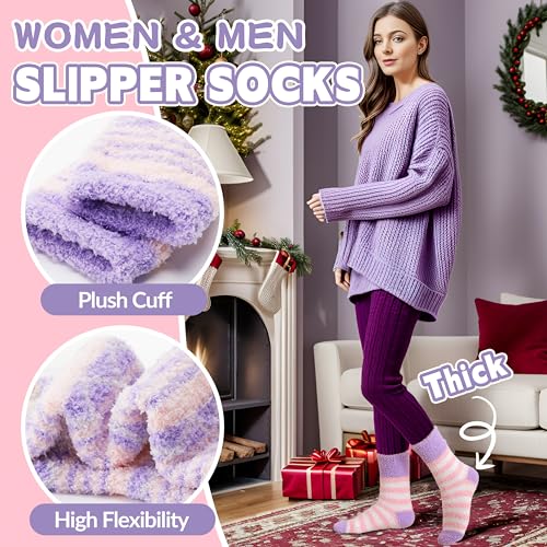 Image of Fuzzy Slipper Socks Thick Fluffy Warm Winter Cozy Plush Soft Sleep Home Socks for Women Men