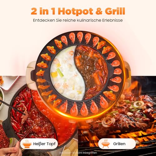 2200W Hot Pot Elektrisch Hotpot Topf 220V Elektrogrill 2 in 1 Multifunktion Elektrische Grill Hot pot mit Abnehmbar Kochplatte, Elektrische Hot Pots für Wohnheim Zuhause (Gold) – Bild 3