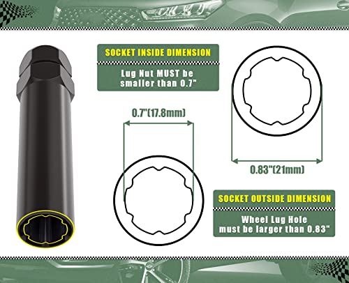 6 Point Spline Lug Nuts Key Tuner Socket Tool -Small Diameter Lock Lug Nut Key Compatible With 3/4 In (19Mm) And 13/16 In(21Mm) Hex Replacement Socket 12X1.5 12X1.25 1/2-20 10X1.25 3/8-20 Black #TOP1