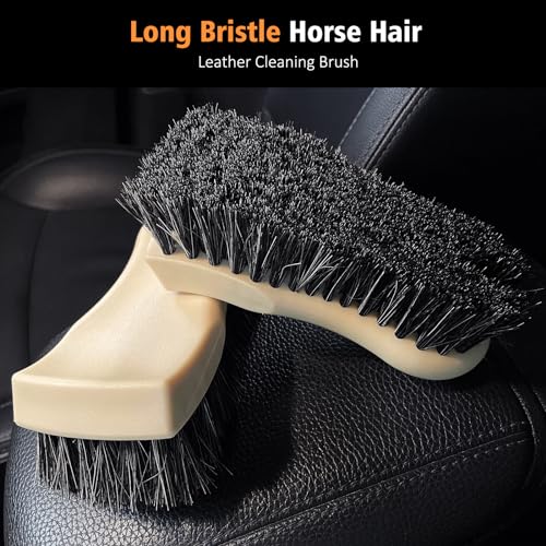 YeewayVeh 7PCS Car Interior Detailing Kit, Horse Hair Car Leather Brush, Applicator Pads and Microfiber Cloth for Car Interior & Seats Leather, Interior Car Cleaning Kit, Orange — view 5