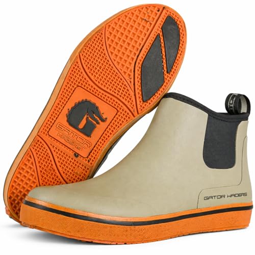 Gator Waders Men's Camp Boots - Durable Slip-Resistant Neoprene Lined Waterproof Ankle Boots - Gravel, 10