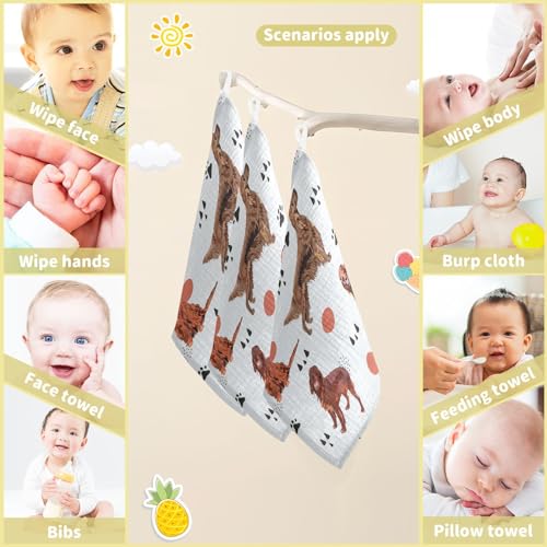 Image of vvfelixl Irish Setter Dog Pattern Baby Burp Cloths Baby Muslin Washcloths for Boys Girls Cotton Baby Face Towel for Newborn Infants Soft and Absorbent 11.8 X 11.8 in, 5 Pack