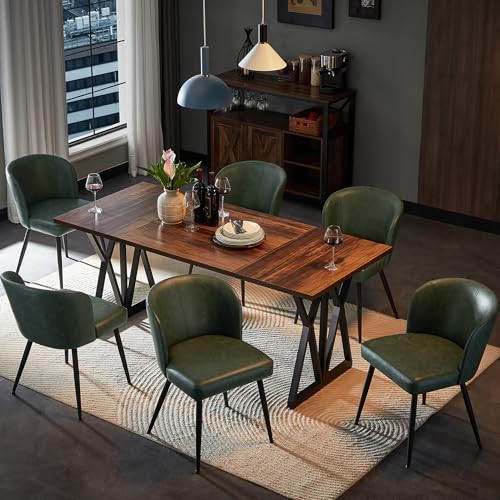 Set of 6 Upholstered Green Dining Chairs