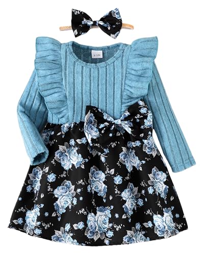 Image of Ichigobaby Baby Long Sleeve Fall Dress Baby Girl Clothes Ruffle Toddler Casual Dress Infant Cute Clothes Winter Outfits