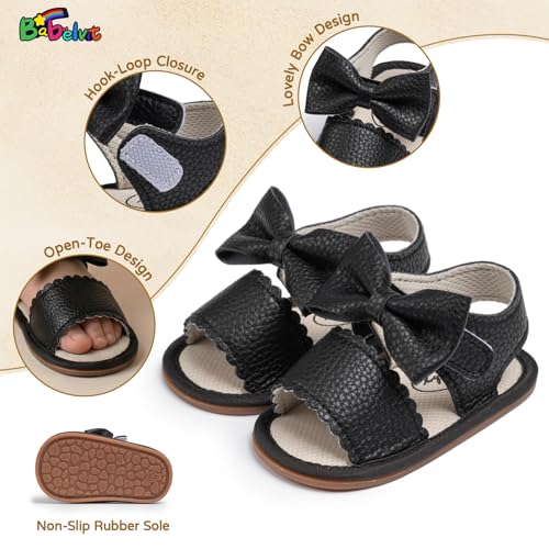 Image of Babelvit Infant Baby Girl Boy Sandals Comfort Premium Summer Outdoor Casual Beach Shoes with Flower Bowknot Anti Slip Rubber Sole Newborn Toddler Prewalker First Walking Shoes