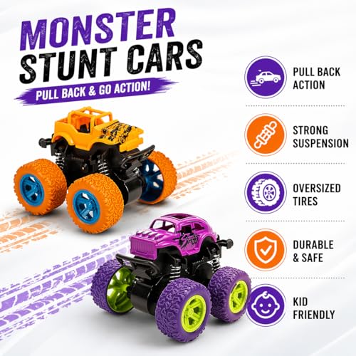 Image of Goyal's 4WD Monster Truck Toy for Kids Friction Powered 4x4 360 Stunt All-Terrain Spin Action Push & Go Off-Road Vehicles Cars Vibrant Colour for Boy Girl (Set of 2 Pcs)