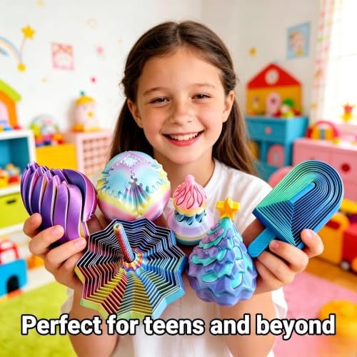 7PCS 3D Printed Star Spiral Fidget Toy with Detachable Handle, Dual Motion Toy with Auditory Feedback, Color-Changing Stress Relief Toy for Adults, Teens, ADHD, Office Desk(Random Color) - Image 2