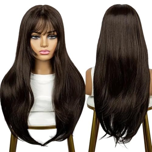 Image of Long Hair Wig For Women with front Bangs | full Head Straight Hairs | alopecia, chemotherapy Wigs | Hair Loss Solution | WigCap & Comb