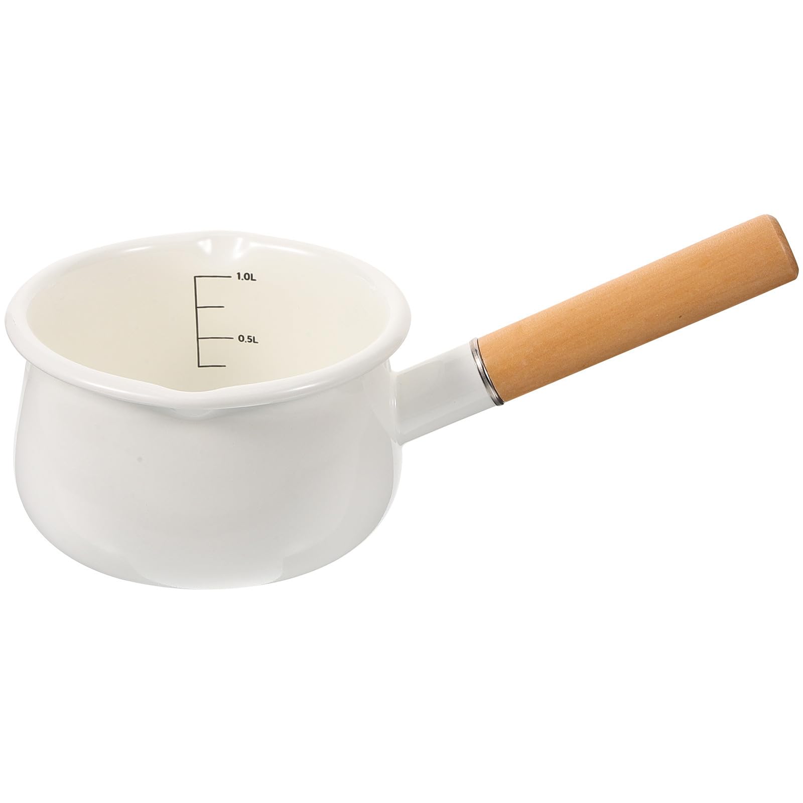 Casserole à lait émail blanc 1000ml BESPORTBLE avec poignée en bois longue