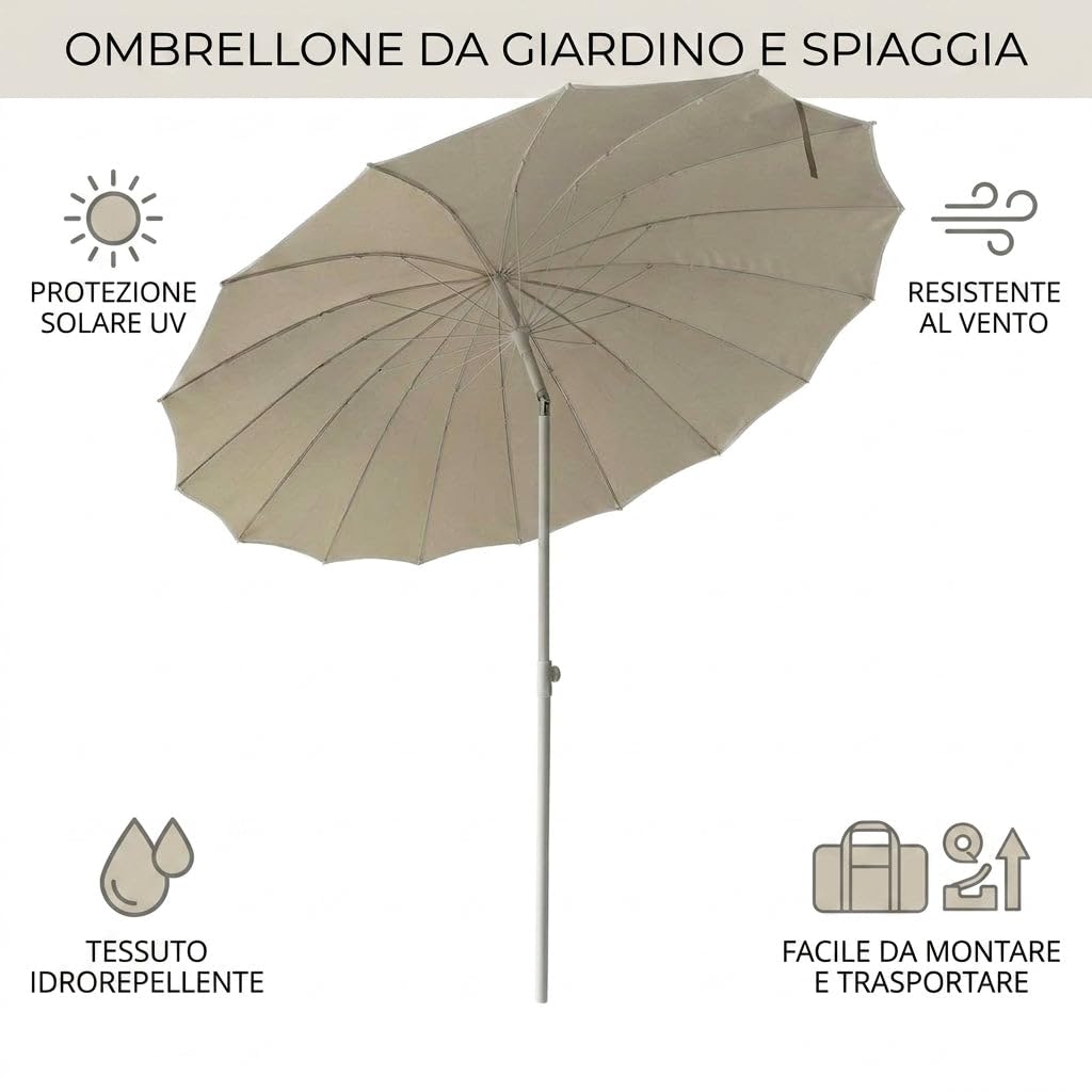 HEMAX Ombrellone da Giardino Parasole da Spiaggia 2,2mt con Palo Centrale