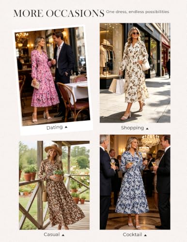 Image of GRACE KARIN Women's Floral Maxi Dress 2026 Fall Long Sleeve V Neck Empire Waist A Line Flowy Dress with Pocket