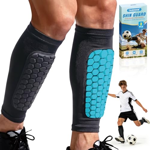TASZOOS Soccer Shin Guards for Kids Youth Adult - 2Pcs Protective Ski Shin Guards with Honeycomb Pads - Lightweight Calf Compression Sleeve for Boys & Girls - Small
