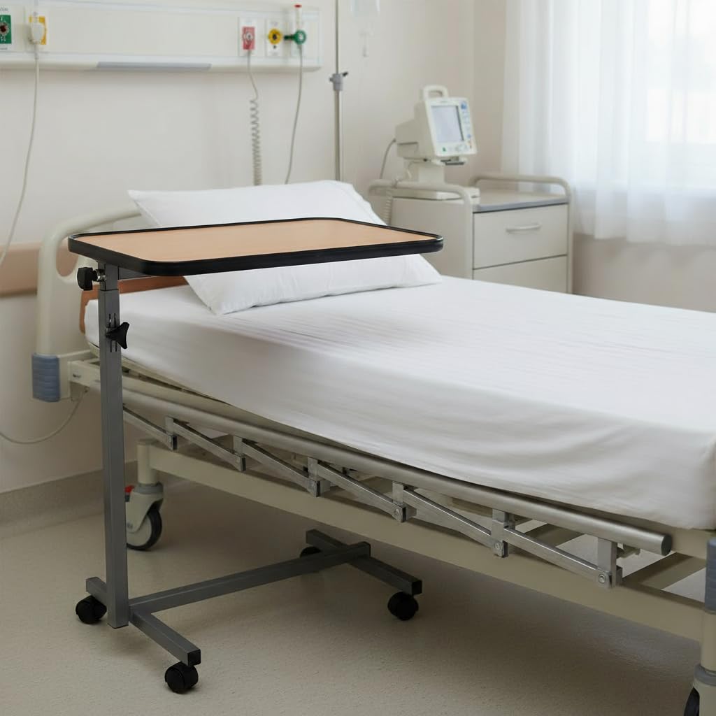HEALTH Medical Fab Tavolino servipranzo per anziani e disabili, adatto a letti da degenza - tavolino con ruote frenanti, regolabile in altezza e in inclinazione
