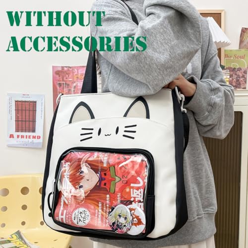 Kawaii Cat Ita Bag with Insert Large Capacity Pin Display Bag Crossbody Y2K for Anime Cosplay Reflective (Green)2