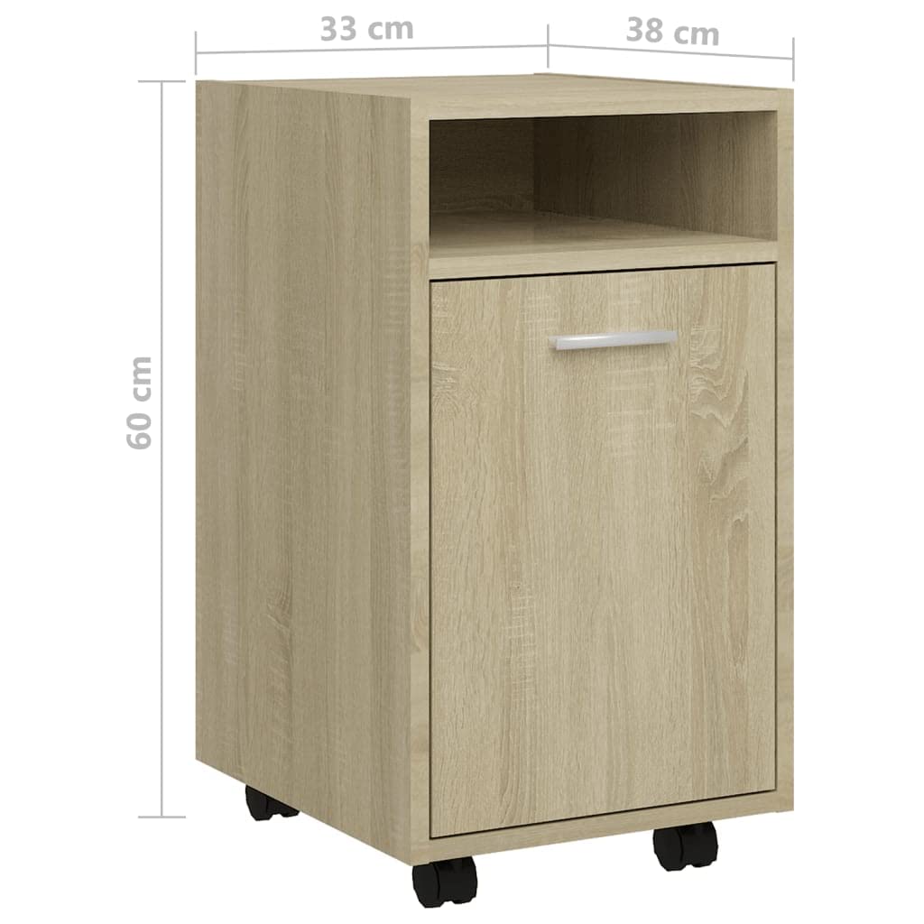 Armadietto da ufficio, armadietto autoportante, per aziende, ufficio, scuola, soggiorno, camera da letto, con ruote, rovere Sonoma, 33 x 38 x 60 cm, truciolato