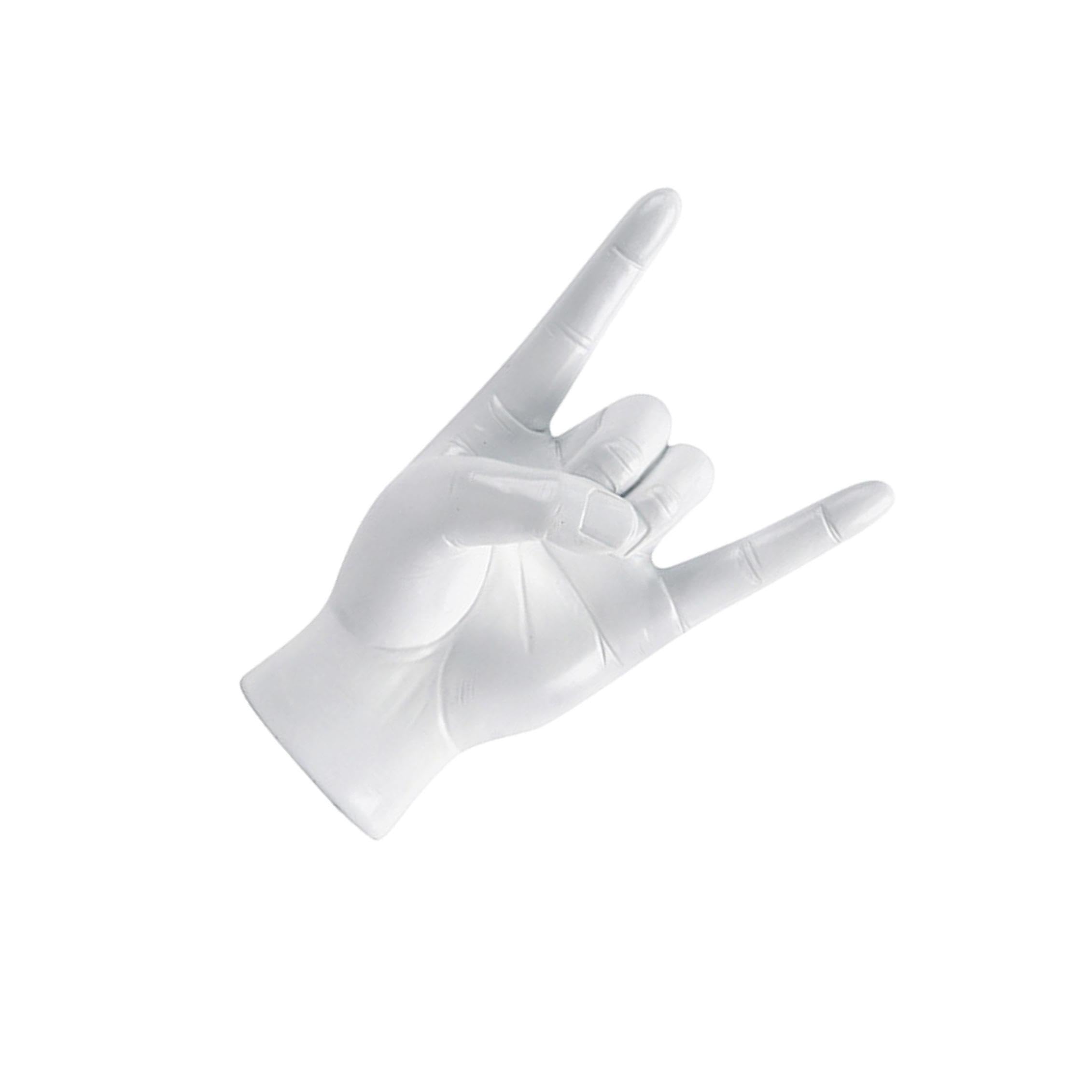 TWISAXC Modern Shelf Artwork Display Rock Gesture Statue Resin Sculpture Living Room Decor Rock Music Gesture Hand Finger Statues Figurines Dorm for Creative, White Left, 12x8.5x19.5cm