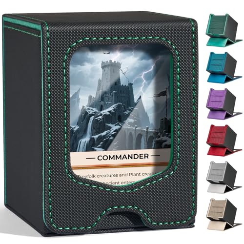 Fabmaker Deck Box for MTG Commander, (patent Pending) Magnetic Trading Card Storage Box with Commander Display, Fits 100 Double-Sleeved Cards, Card Box Compatible for Magic the Gathering, TCG, CCG