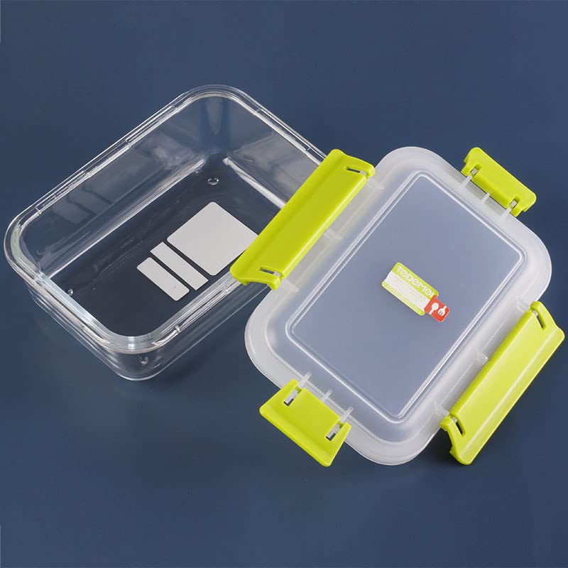 HOMIES,Borosilicate Glass Food Storage Container with Parrot Green Transparent Lid, Meal Prep Containers, Rectangular /830ML, Set of 1 pcs. (16CM*11CM*6CM)