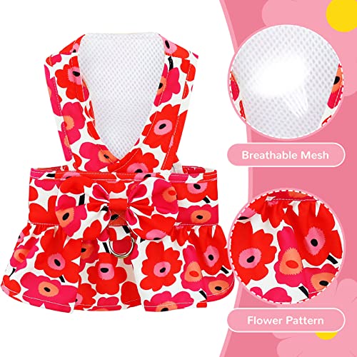 Axiijgl Dog Harness Dresses For Small Dogs Cute Floral Puppy Dress Leash Girl Bow Puppy Princess Dress With D-Ring Soft Mesh Adjustable Pet Dress (Red Xs) #TOP4
