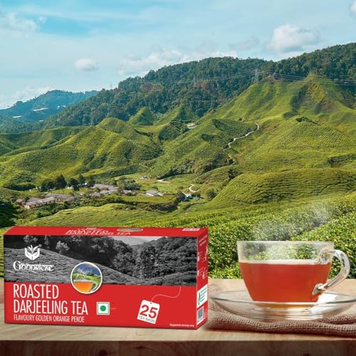 Image of Goodricke Roasted Darjeeling Tea Bags 25 Bags Pack of 1 | Original Long Leaf Chai | Flavoury Golden Orange Pekoe | Premium Black Tea | Rich Taste Flavor | Single Estate