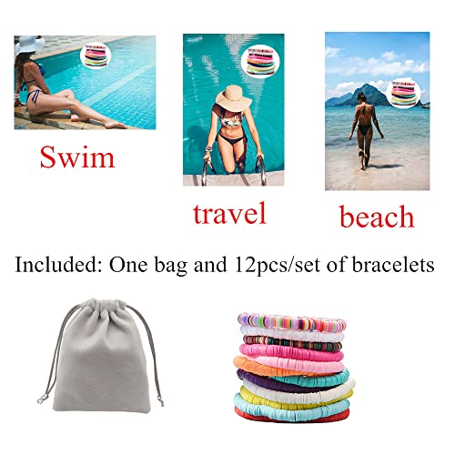 Hyhoney 12Pcs Heishi Bracelet Cute Bracelets Clay Bead Bracelet Bracelets Set Stack Vinyl Disc Bead Surfer Stretch Bracelets Summer Beach Bracelet Bracelets For Women #TOP4