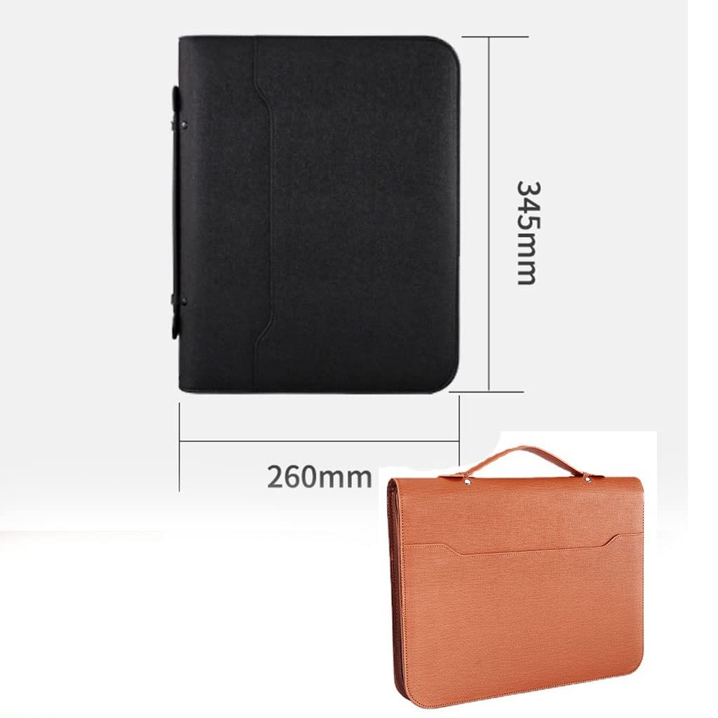 IBOWZ Cartella per Documenti in Pelle A4 Portafoglio con Cerniera Organizzatore a 4 Anelli Cartella in Pelle PU Padfolio Presentazione Calcolatrice per portafoto Portapenne Raccoglitori