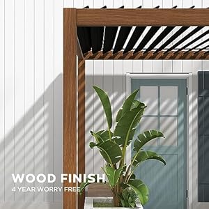 Mirador 111s takasho louvered pergola 10×13 wood grain outdoor aluminum pergola with adjustable rainproof roof full aluminum frame ideal for outdoor deck garden patio durable cherry oak  urban country home decor