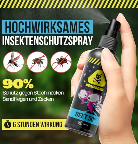 DEET 50% Mückenspray & Zeckenspray - Mückenschutz für Tropen und Outdoor - Insektenschutz gegen Mücken, Moskitos & Zecken - 100ml