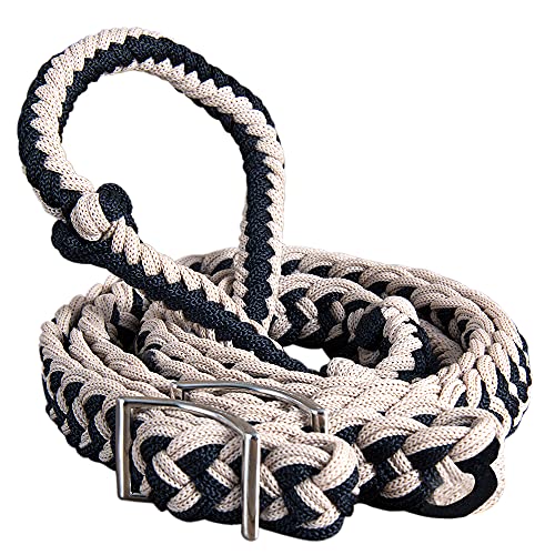 Hilason Braided Poly Barrel Racing Contest Flat Reins 1" X 8Ft Tan Black | Barrel Horse Reins | Racing Reins | Contest Reins | Western Reins | Barrel Reins For Horses | Weaver Barrel Reins #TOP1