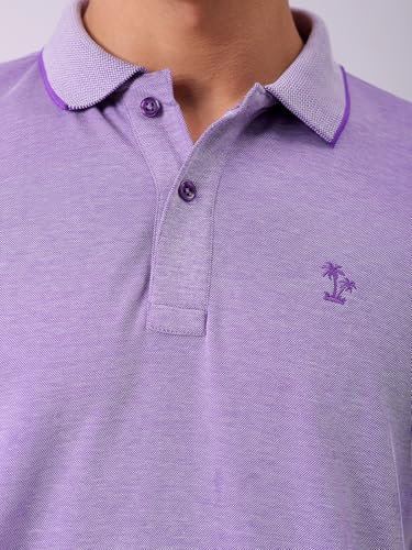 Image of The Indian Garage Co Men Regular Fit Textured Polo Neck Half Sleeves Tshirt