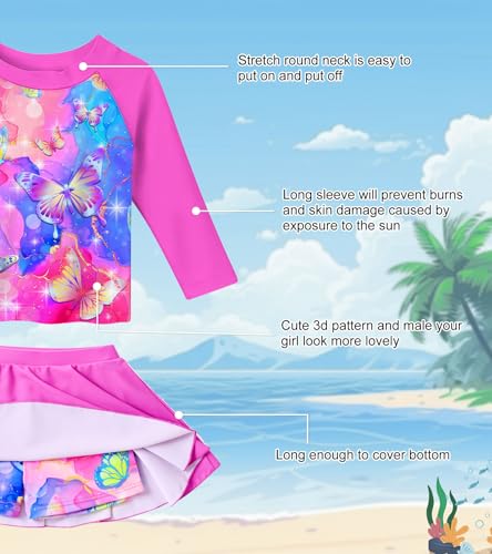 Image of Idgreatim Girls Swimsuit Rash Guard Set Long Sleeve Two Piece Bathing Suit 3-10 Years