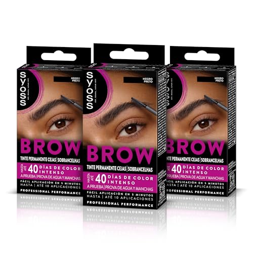 SYOSS Brow Tinte para Cejas Negro (1 x 10 ml), coloración permanente pelo, resistente al agua, 40 días de duración y hasta 10 usos, para unas cejas perfectas, Pack 3